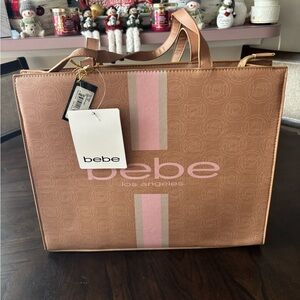 bebe Tan and Pink Tote Bag